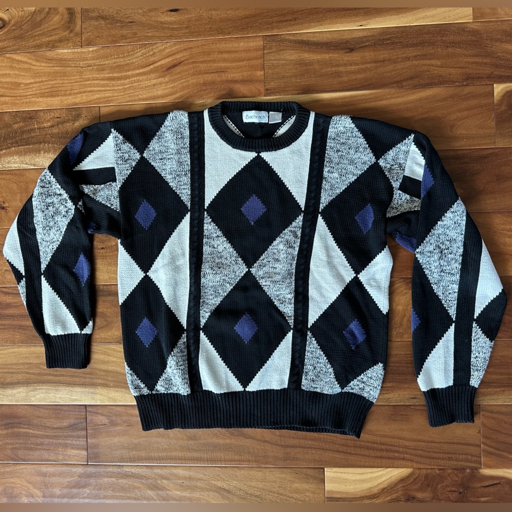 Bachrach Vintage Diamond Print Grandpa Sweater size Medium
